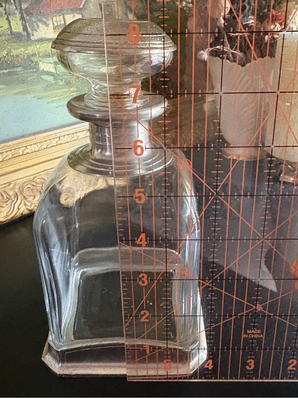 Italian Glass & Pewter Medium Geometric Decanter w/ Rounded Stopper Minimalist